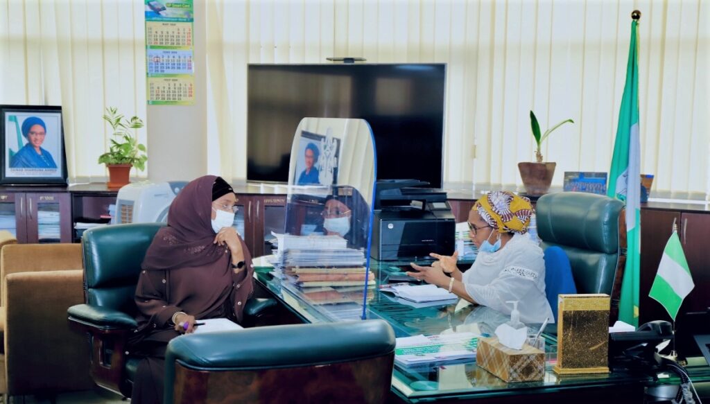 TheHonourable Minister of Humanitarian Affairs, Disaster Management & Social Development, Hajia Sadiya Farouq paid a courtesy visit to the Honourable Minister of Finance, Budget and National Planning, (Dr) Zainab Ahmed in her office today 4