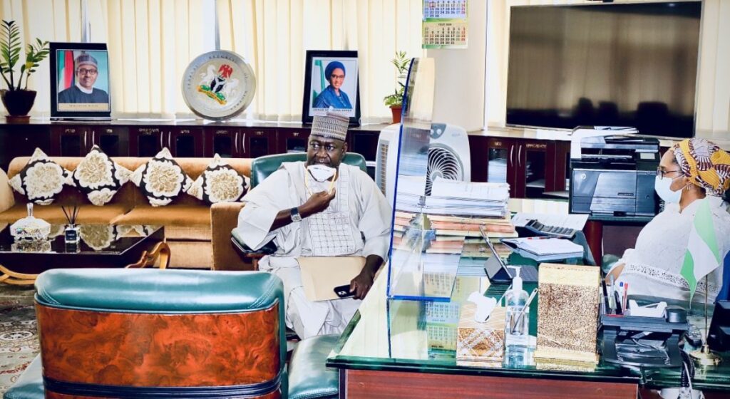The Honourable Minister of State, Works, Abubakar D. Aliyu paid a visit to the Honourable Minister of Finance, Budget and National Planning, this Morning in her Office. 2