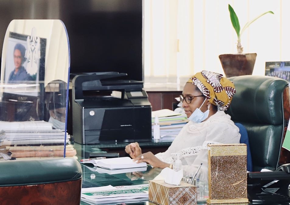 TheHonourable Minister of Humanitarian Affairs, Disaster Management & Social Development, Hajia Sadiya Farouq paid a courtesy visit to the Honourable Minister of Finance, Budget and National Planning, (Dr) Zainab Ahmed in her office today 2